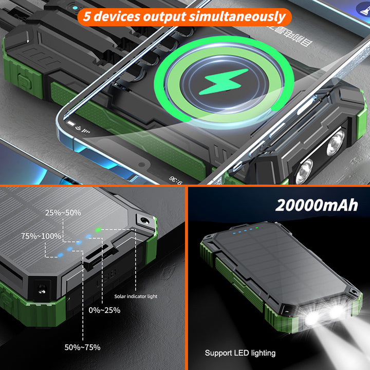 Portable Wireless Solar Power Bank 20000mAh