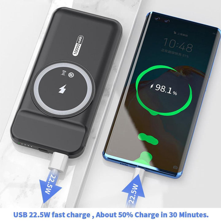 [Wholesale] 10000mAh large capacity portable magnetic power bank phone charger own data cable - FASTSINYO